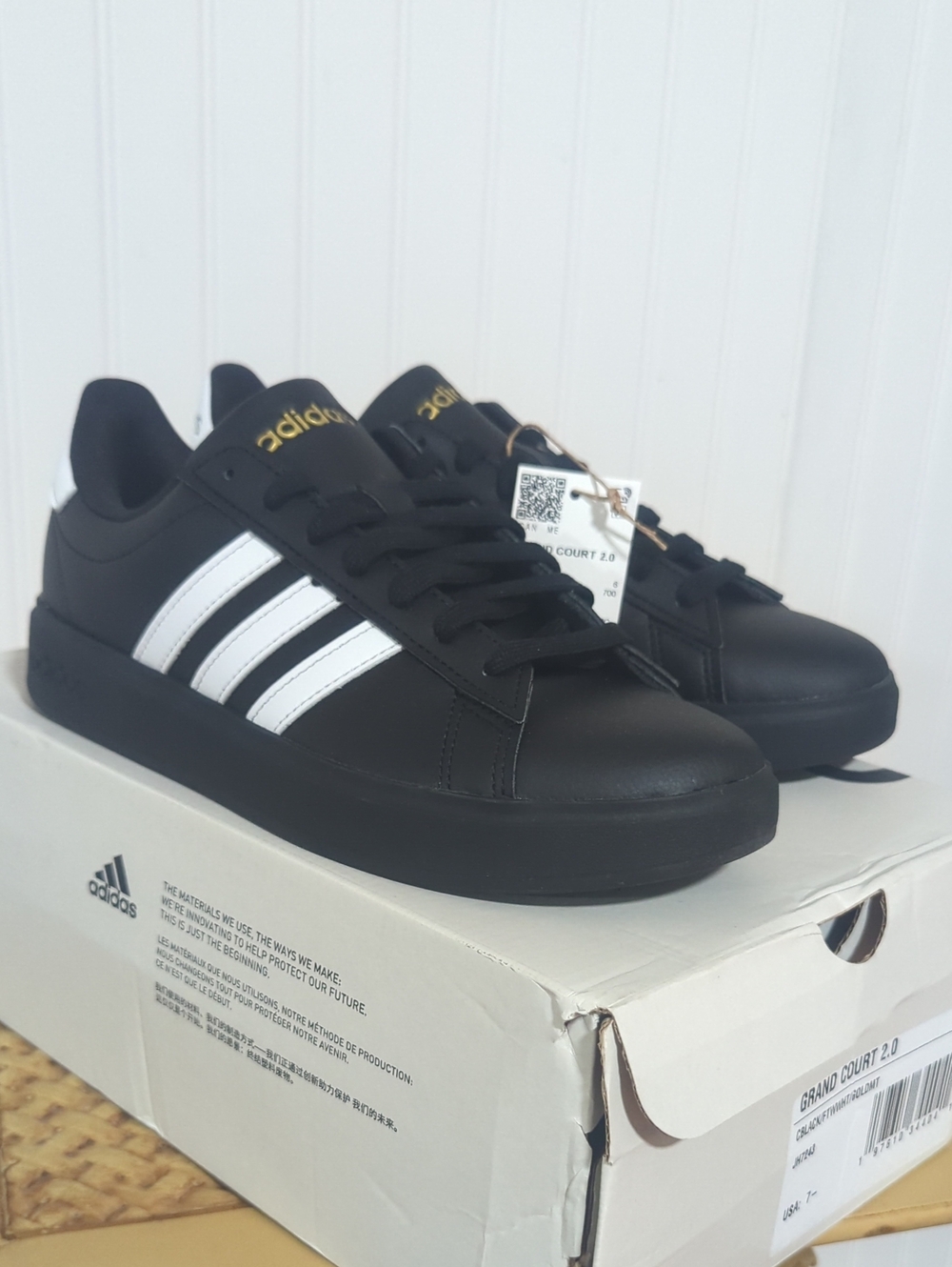 adidas Grand Court 2.0 Men's Sneakers - Black with White Stripes